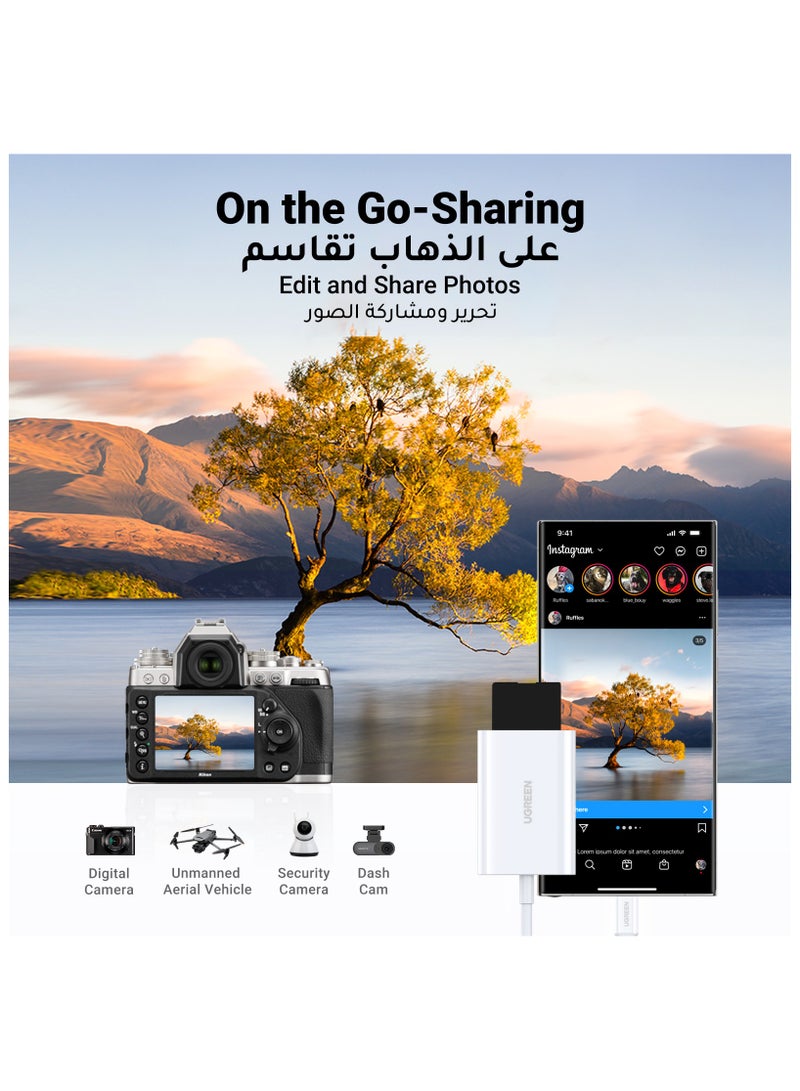 Ugreen SD Card Reader 2 IN 1 For iPhone 16 15 Series Memory Card Reader Adapter 170Mbps Transfer Speed Support SD Micro SD Compatible With Galaxy S24 S23 Ultra SLR Camera DJ Drone Sport Camera Macbook Pro - Image 4