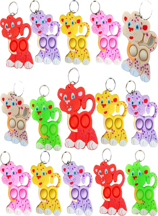 HOZKEAP 24 Packs Leopards Animal Bulk Mini Pop Fidget Keychain,Boys and Girls kids Birthday Party Favors Supplies Classroom Students Bubble Prize - Image 1