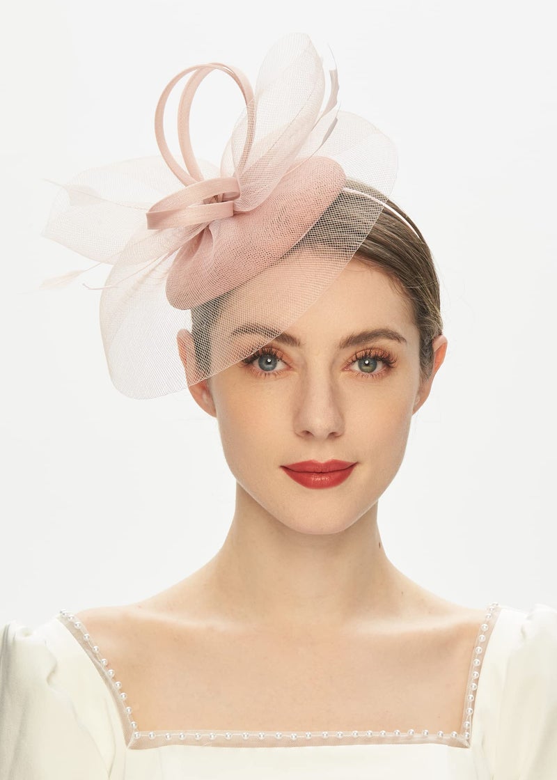 Cizoe Tea Party Fascinator Kentucky Derby Hat Fascinator Pillbox Hat Headband for Cocktail(A-Blush Pink - Image 2