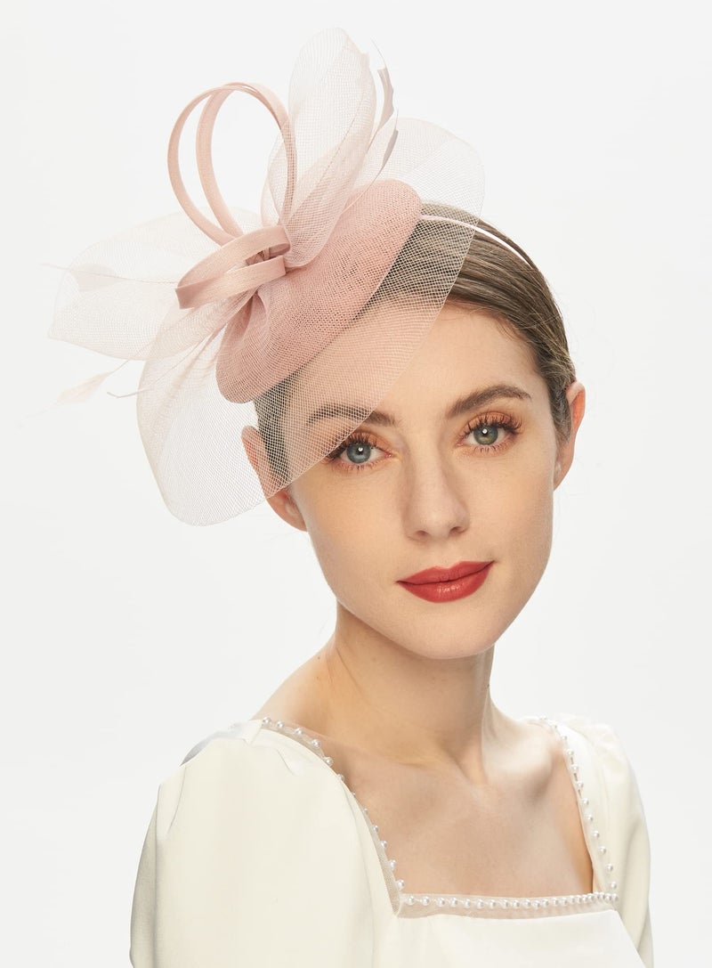Cizoe Tea Party Fascinator Kentucky Derby Hat Fascinator Pillbox Hat Headband for Cocktail(A-Blush Pink - Image 3