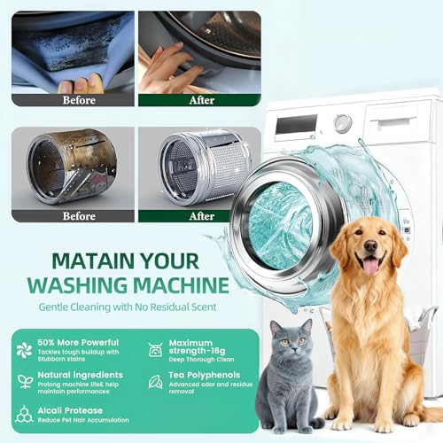 SOPAMI Washing Machine Cleaner Tablets 12 Pack, Deep Clean HE Front Load Top Load Washer, Remove Stubborn Pet Hair Odors, Septic Safe Pet Owner Solution washing machine tablets - Image 3