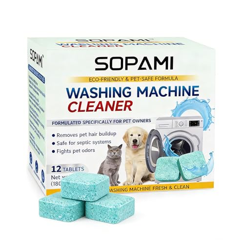 SOPAMI Washing Machine Cleaner Tablets 12 Pack, Deep Clean HE Front Load Top Load Washer, Remove Stubborn Pet Hair Odors, Septic Safe Pet Owner Solution washing machine tablets - Image 1