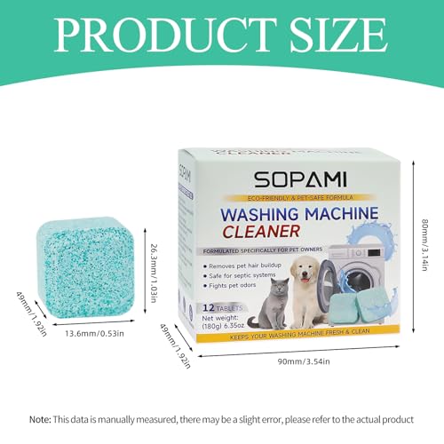 SOPAMI Washing Machine Cleaner Tablets 12 Pack, Deep Clean HE Front Load Top Load Washer, Remove Stubborn Pet Hair Odors, Septic Safe Pet Owner Solution washing machine tablets - Image 5