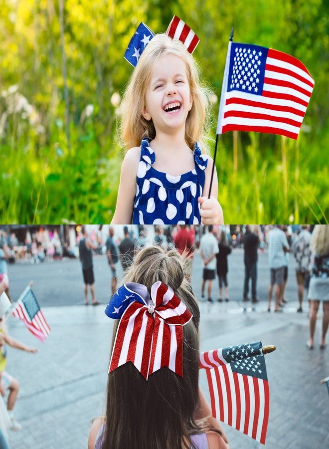 Hanaive 10 Pcs 4th of July Glitter Cheer Hair Bows 8'' Patriotic Cheerleader Hair Bows Red White Blue America Flag Hair Bow with Elastic Ponytail Holder Independence Day Hair Accessory for Kids (Classic) - Image 5
