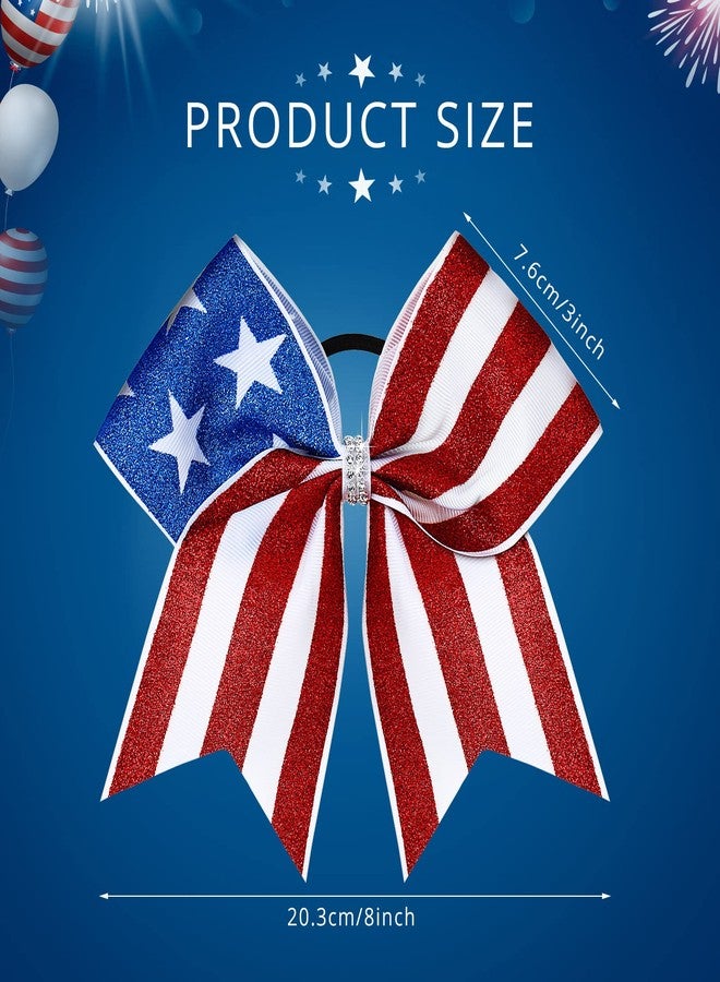 Hanaive 10 Pcs 4th of July Glitter Cheer Hair Bows 8'' Patriotic Cheerleader Hair Bows Red White Blue America Flag Hair Bow with Elastic Ponytail Holder Independence Day Hair Accessory for Kids (Classic) - Image 3