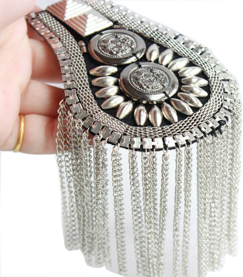 Zthread 1 Pair Blazer Epaulet/Kpop Fringed/Tassel Metal Punk Shoulder Epaulette/Dpikes Brooch for Men Women 3 Colors Options - Image 2