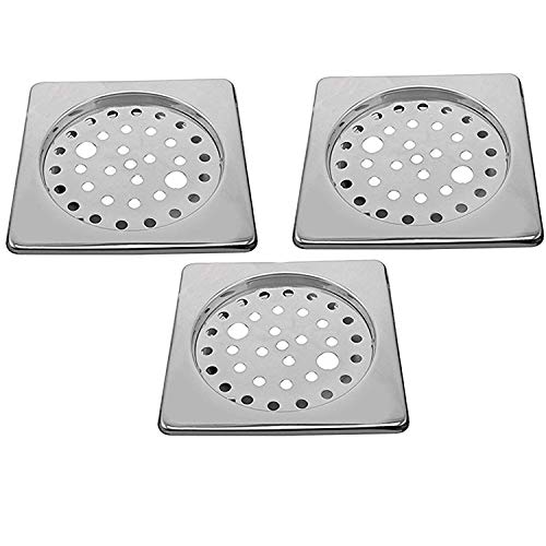 Klaxon Stainless Steel Square Bathroom Floor Drain (Silver) - Pack of 3 - Image 1