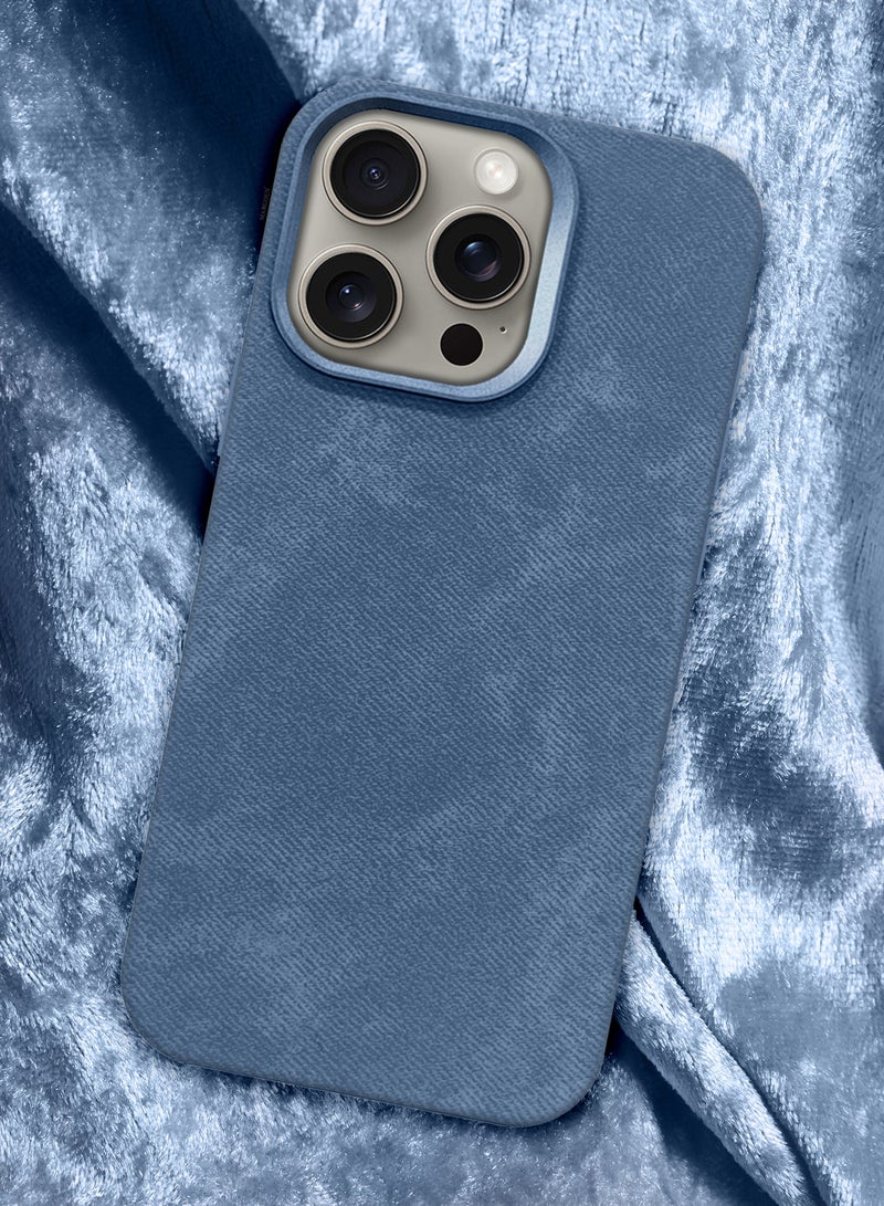 CATANES 2Packs iPhone 15 Pro Max Alcantara Case Cover Premium Quality Luxurious Soft Touch Protection with Metal Camera Frame with a 3D Screen Protector - Sierra Blue  - Image 2