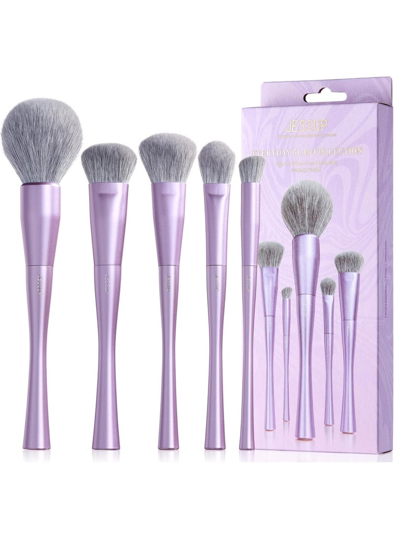 جيساب مجموعة فرش مكياج جيسوب للوجه، 5 قطع، فرش مكياج صناعية فاخرة لكريم الأساس والكونتور وأحمر الخدود والهايلايتر والبودرة، لون بنفسجي فاخر T514 - Image 1