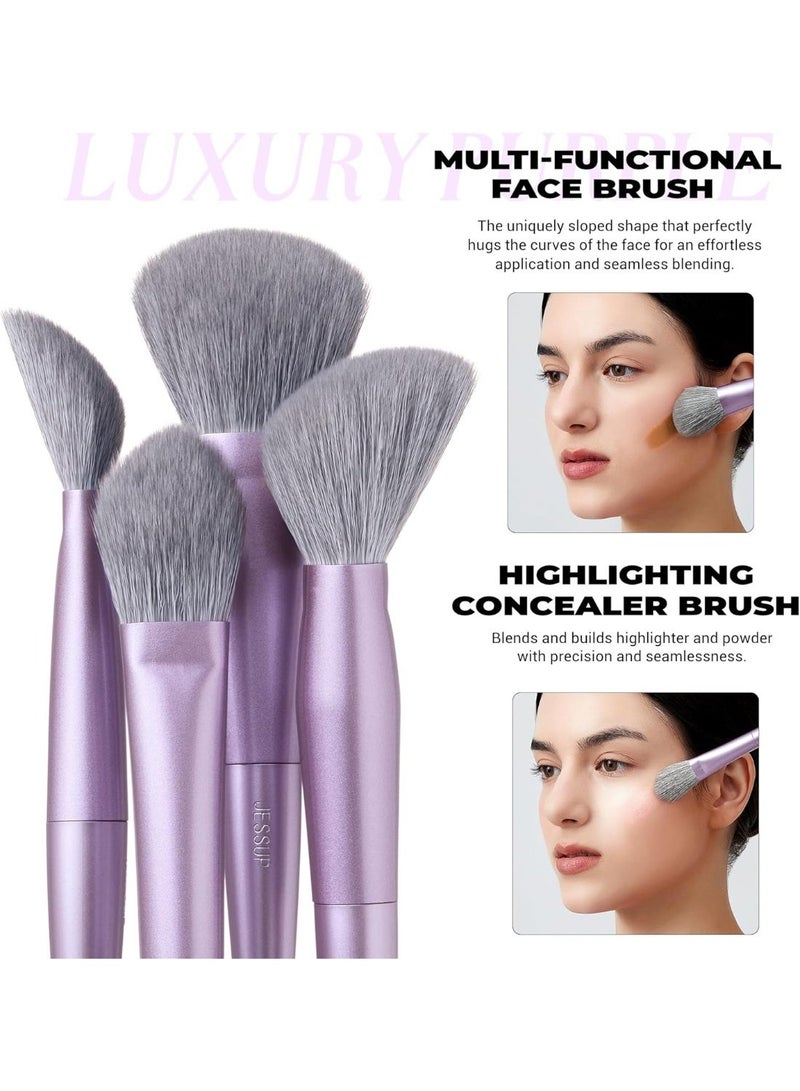 جيساب مجموعة فرش مكياج جيسوب للوجه، 5 قطع، فرش مكياج صناعية فاخرة لكريم الأساس والكونتور وأحمر الخدود والهايلايتر والبودرة، لون بنفسجي فاخر T514 - Image 5