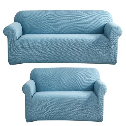 House of Quirk Universal Five Seater 3 + 2 Polar Fleece Fabric Sofa Slipcover Big Elasticity Cover for Couch Flexible Stretch Sofa Slipcover (Sky Blue) - Image 1