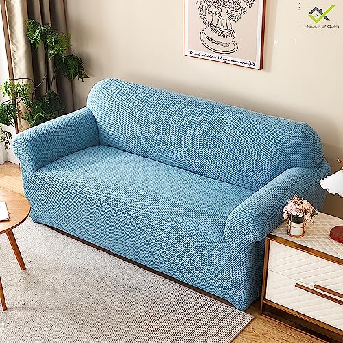 House of Quirk Universal Five Seater 3 + 2 Polar Fleece Fabric Sofa Slipcover Big Elasticity Cover for Couch Flexible Stretch Sofa Slipcover (Sky Blue) - Image 2