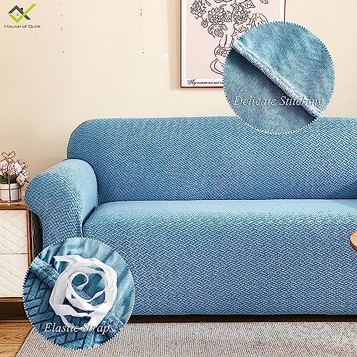 House of Quirk Universal Five Seater 3 + 2 Polar Fleece Fabric Sofa Slipcover Big Elasticity Cover for Couch Flexible Stretch Sofa Slipcover (Sky Blue) - Image 4