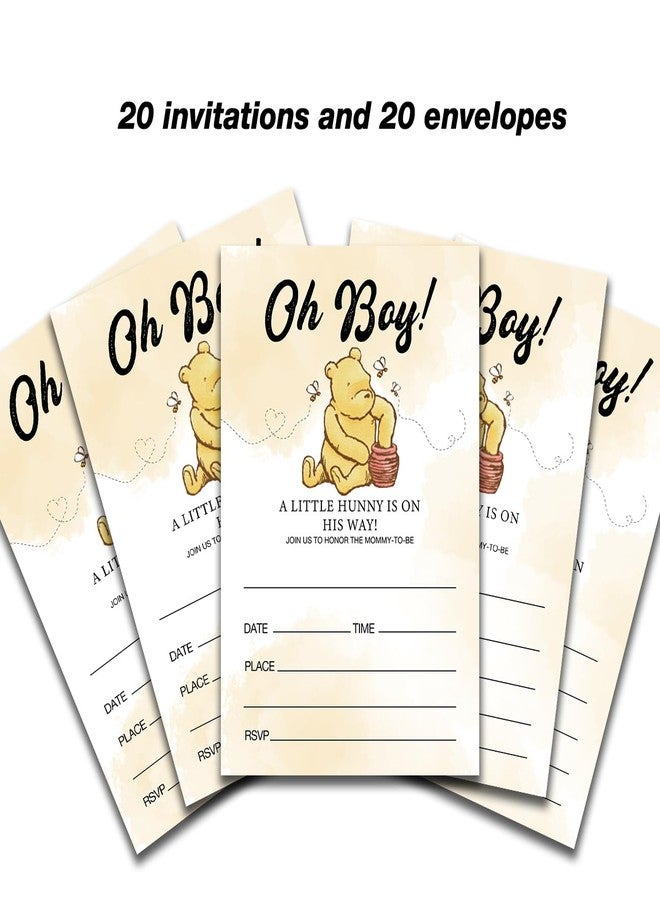 Dolimifa Oh Boy a Little Hunny is on His Way Baby Shower Invitations Fill in Style Honey Bear Winnie the Pooh Baby Shower Invites, 20 Count With Envelopes - Image 4