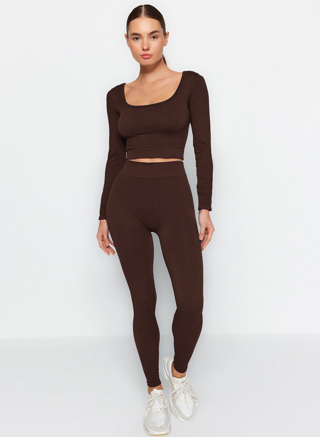 trendyol Dark Brown Seamless Full Length Knitted Sports Tights TWOAW20TA0071 - Image 2