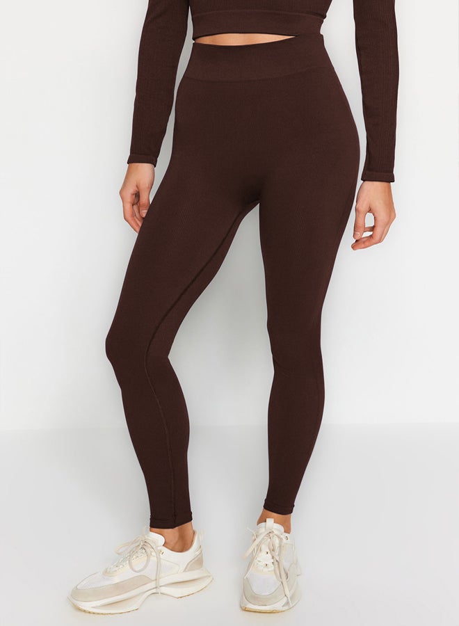 trendyol Dark Brown Seamless Full Length Knitted Sports Tights TWOAW20TA0071  - Image 3