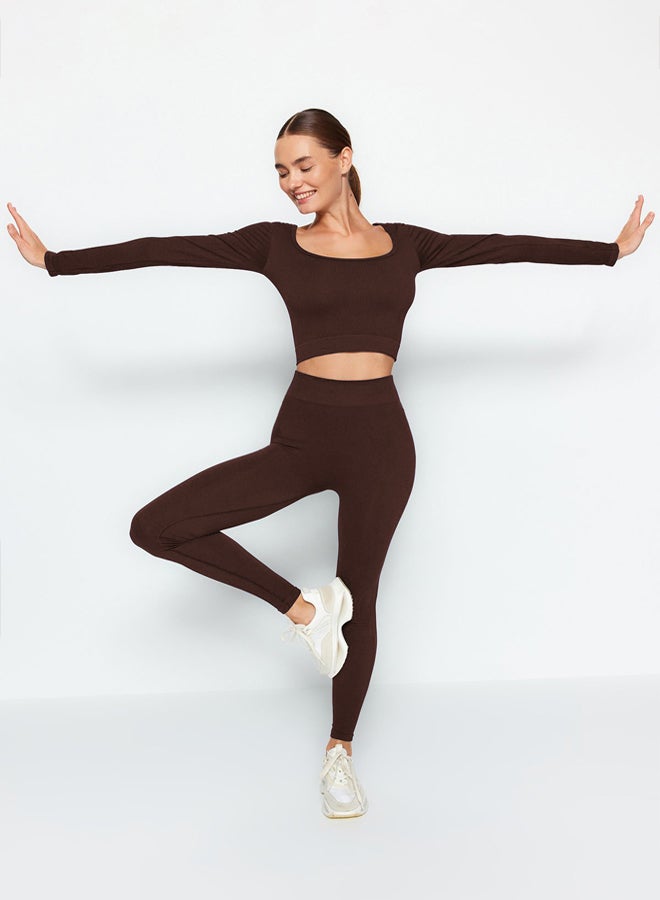 trendyol Dark Brown Seamless Full Length Knitted Sports Tights TWOAW20TA0071  - Image 1
