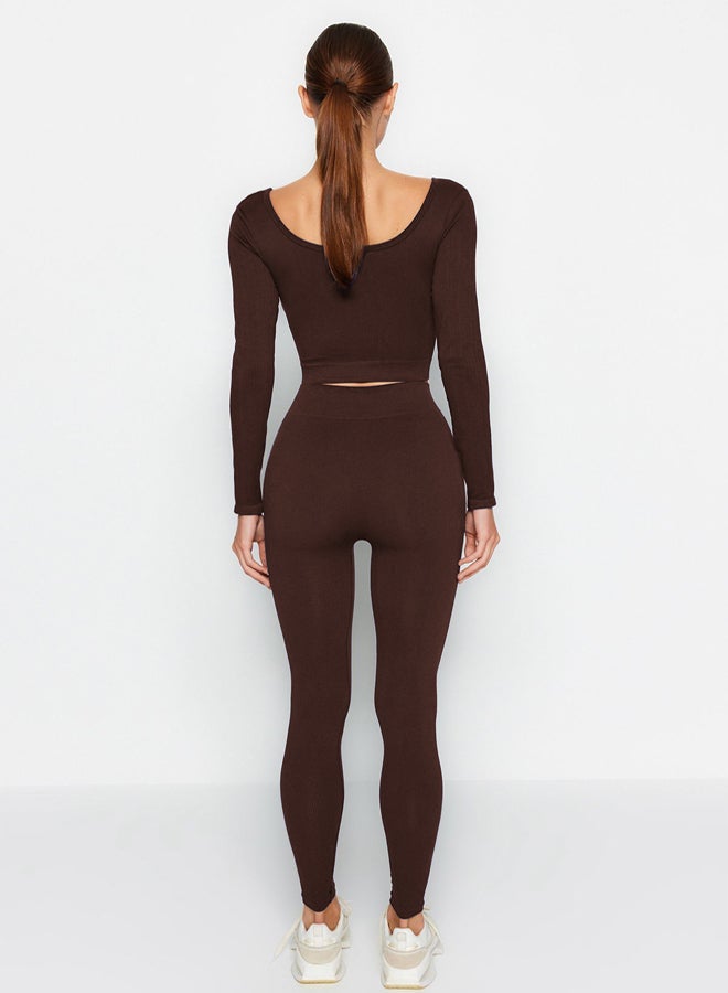 trendyol Dark Brown Seamless Full Length Knitted Sports Tights TWOAW20TA0071  - Image 5