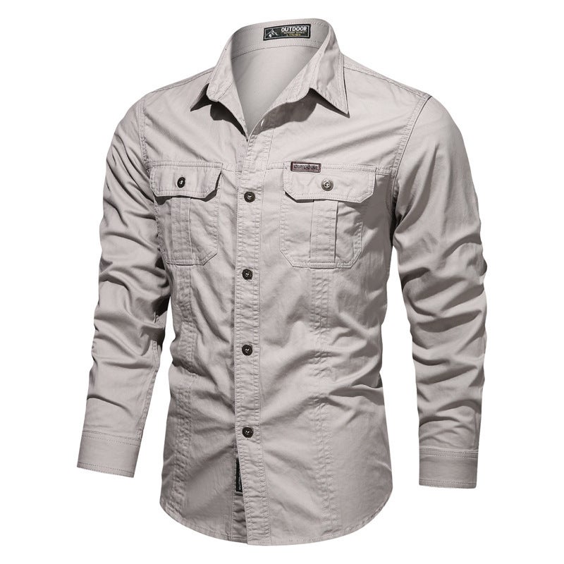 2020 New Autumn Casual Cotton Washed Shirt Military Style Large Size Workwear Long Sleeve Shirt Wish - Image 5