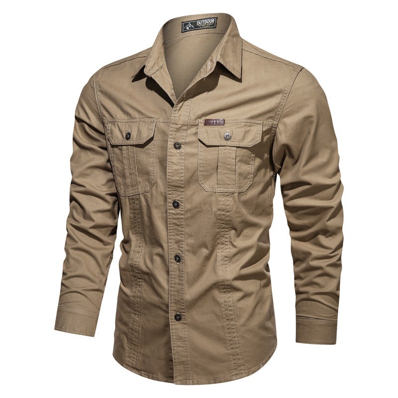 2020 New Autumn Casual Cotton Washed Shirt Military Style Large Size Workwear Long Sleeve Shirt Wish - Image 3