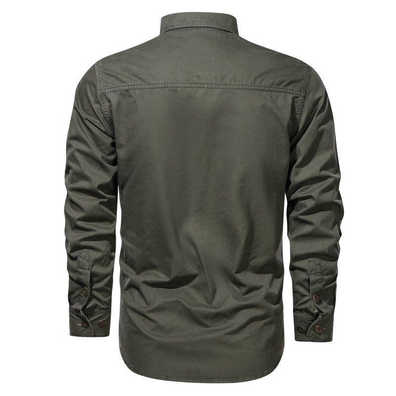 2020 New Autumn Casual Cotton Washed Shirt Military Style Large Size Workwear Long Sleeve Shirt Wish - Image 4