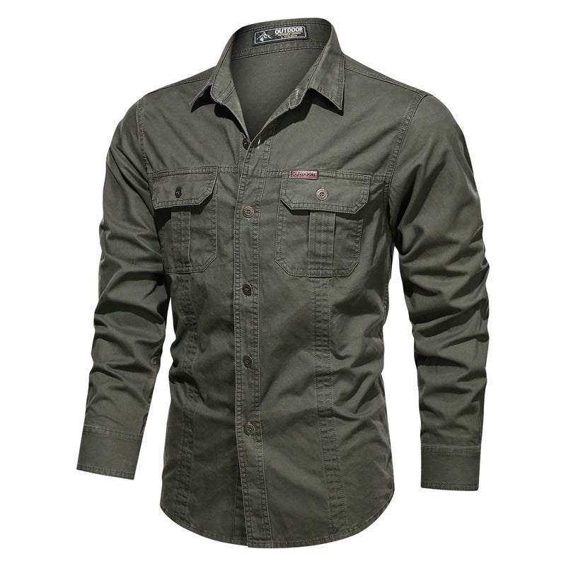 2020 New Autumn Casual Cotton Washed Shirt Military Style Large Size Workwear Long Sleeve Shirt Wish - Image 2