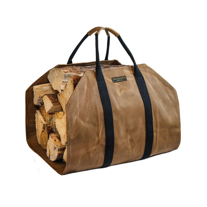 Readywares Waxed Canvas Firewood Carrier, Heavy Duty Log Carrier for Firewood, Wood Carrier for Firewood, Firewood Bag, Great Gift for Cabin, Firewood Carrier with Handles, Classic Durable Design Tan - Image 1