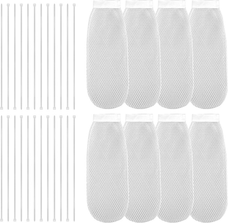 XIHIRCD Pack of 8 Lint Traps for Washing Machine Hose and 24 Cable Ties, Thick Laundry Lint Catcher Net Lint Catcher Washing Machine Laundry Lint Collector for Home Sink Drain System (White) - Image 1