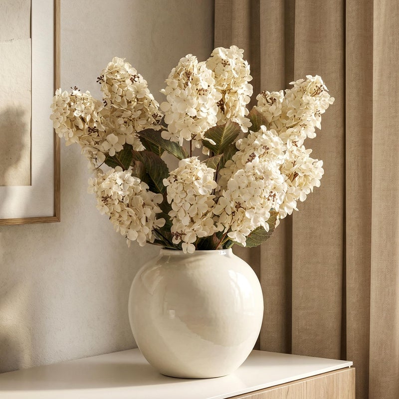 Ttranewsoo Hydrangea Artificial Flowers,Fall Hydrangeas Artificial Flowers, Fake Fall Dried Hydrangea Decoration,Faux Silk Flower with Stems Winter Decor Without Vaseï¼ˆCream White 8PCS - Image 1