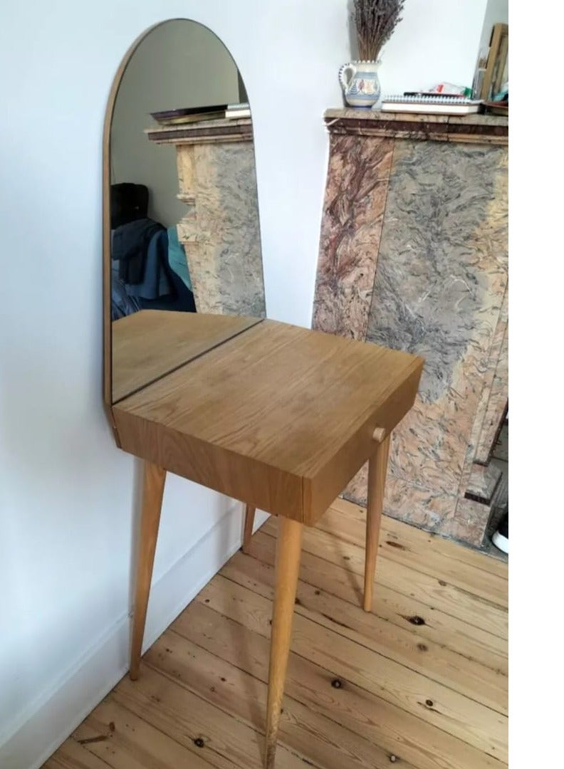 Generic Wooden Dresser Table Wood Finish With Mirror And Drawer 