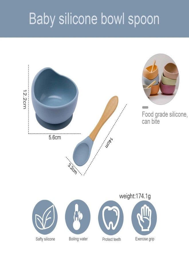 Oicia Silicone Baby Feeding Bowl Set with Suction Base & Spoon, BPA Free Toddler Bowl with Lid, Anti-Slip Training Feeding Set for Babies & Kids, Easy Clean Baby Food Bowl, Dark Blue - Image 2