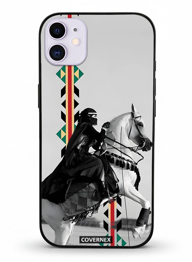 Covernex Apple iPhone 11 Protective Case Cover Printed Featuring Woman on Horseback with Sadu Accents - Image 2