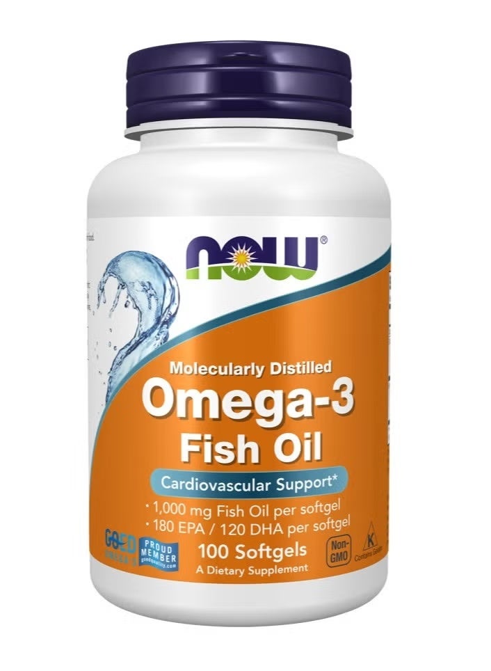 now Omega-3 Molecularly Distilled Fish Oil For Cardiovascular Support 100 Softgels - Image 1