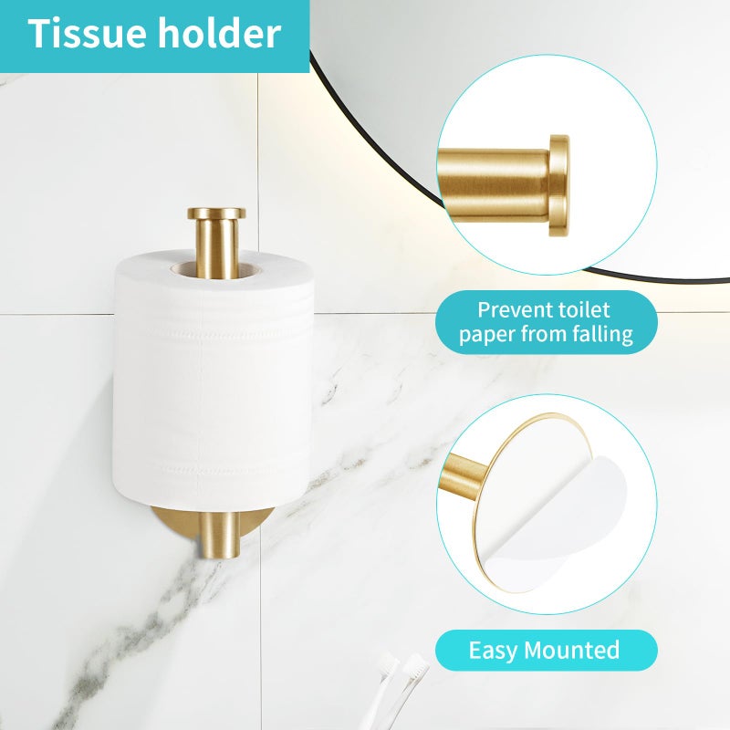 Yagoo Self Adhesive Toilet Paper Holder, SUS304 Stainless Steel Rustproof Toilet Roll Holder No Drilling Adhesive Toilet Tissue Holder for Bathroom Kitchen (1, Golden) - Image 2