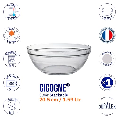 Duralex® France Gigogne Clear Stackable Glass Bowl 1.59L | 1 Bowl | Prep Dough, Salads, Large Servings | Durable, Scratch-Resistant, Microwave & Dishwasher Safe - Image 4