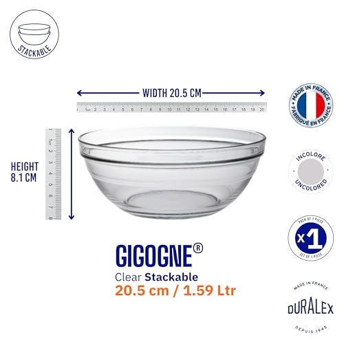 Duralex® France Gigogne Clear Stackable Glass Bowl 1.59L | 1 Bowl | Prep Dough, Salads, Large Servings | Durable, Scratch-Resistant, Microwave & Dishwasher Safe - Image 5