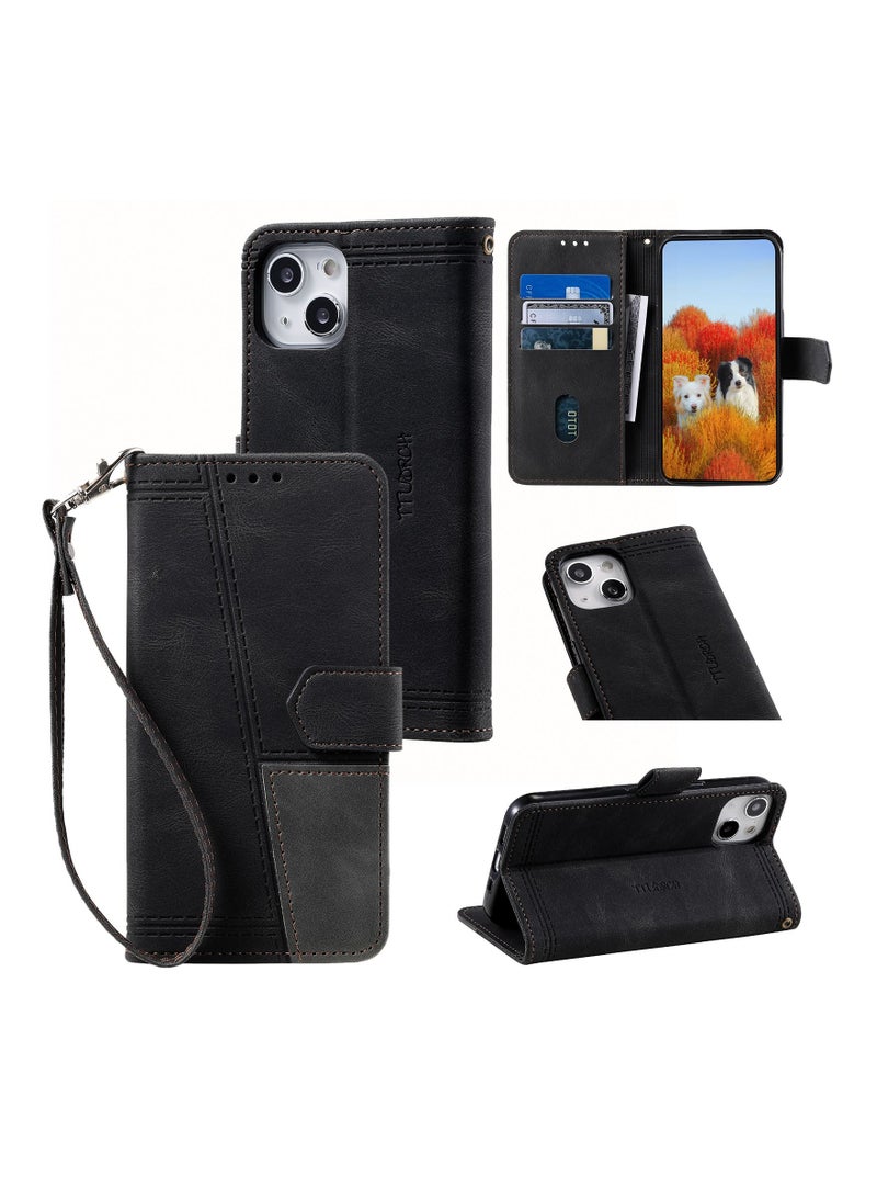 Suteni Splice Flip Cover Leather Hidden Card Slots Phone Case for iPhone - Image 3
