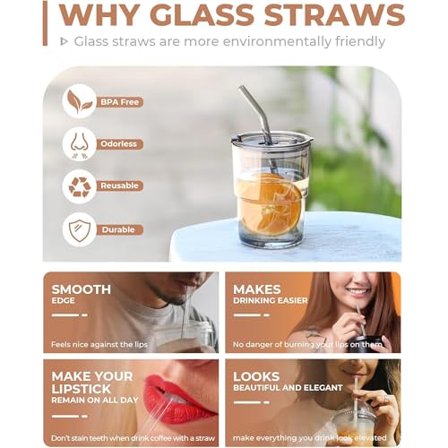 MADHYA Reuseble Transparent Glass Straws with Cleaning Brush, Clear Reusable Elegant Alternate to Stainless Steel for Drinking Juice, Smoothie, Milkshakes, Tea, 2 Bend Straws and 1 Cleaner Brush - Image 2