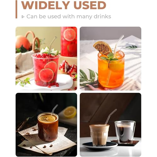 MADHYA Reuseble Transparent Glass Straws with Cleaning Brush, Clear Reusable Elegant Alternate to Stainless Steel for Drinking Juice, Smoothie, Milkshakes, Tea, 2 Bend Straws and 1 Cleaner Brush - Image 5