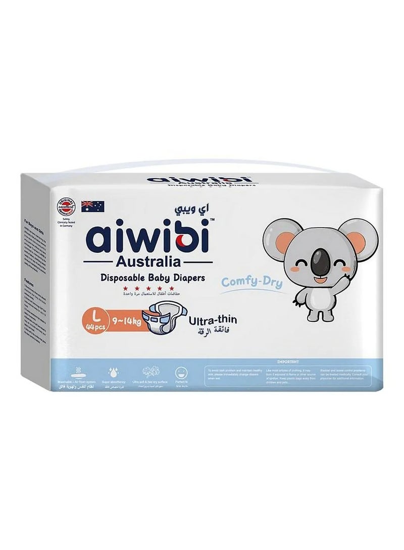 Aiwibi Disposable Tape Style Baby Diapers, 44 Pieces, Size 4 Large, 9 to 14kg - Breathable, Ultra Soft, Fast Absorbency, Comfy Dry