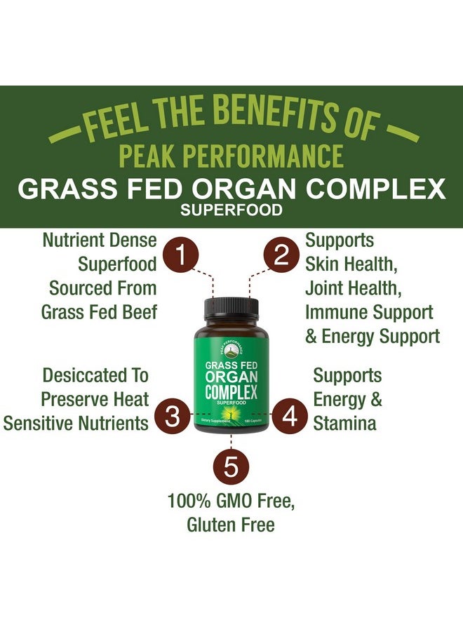 Peak Performance Peak Performance Grass Fed Beef Organ Complex from New Zealand (180 Capsules) Desiccated Organs Superfood Pills. GrassFed Beef Liver Capsules with Heart, Kidney, Pancreas, Spleen. Supplement  - Image 2