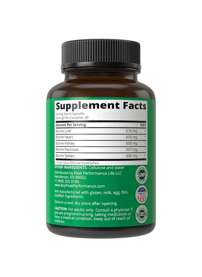 Peak Performance Peak Performance Grass Fed Beef Organ Complex from New Zealand (180 Capsules) Desiccated Organs Superfood Pills. GrassFed Beef Liver Capsules with Heart, Kidney, Pancreas, Spleen. Supplement  - Image 5