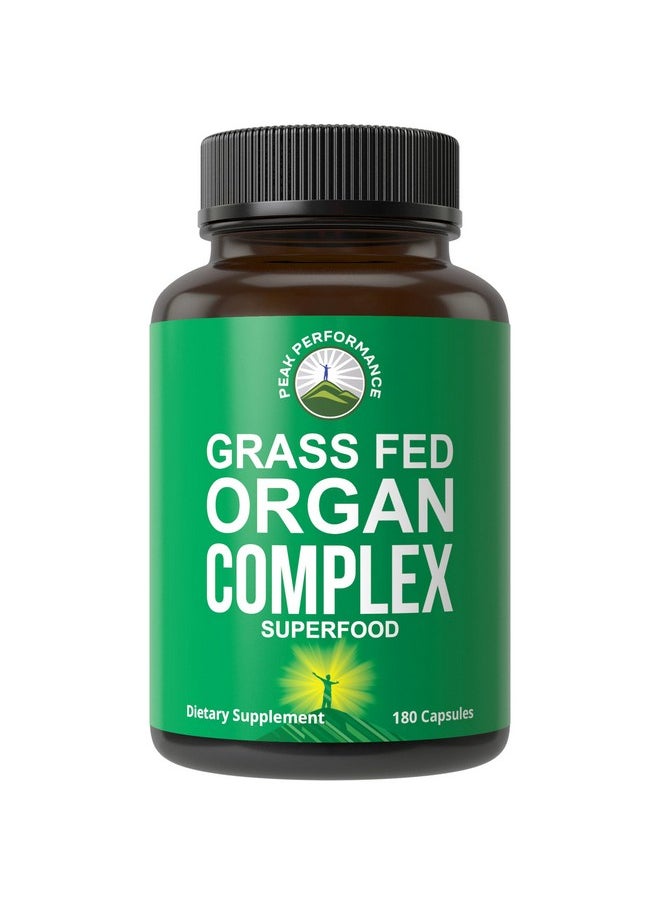 Peak Performance Peak Performance Grass Fed Beef Organ Complex from New Zealand (180 Capsules) Desiccated Organs Superfood Pills. GrassFed Beef Liver Capsules with Heart, Kidney, Pancreas, Spleen. Supplement  - Image 1