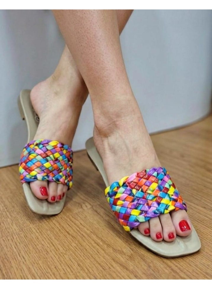Stylish women's slippers with a braided and colorful design - Image 2
