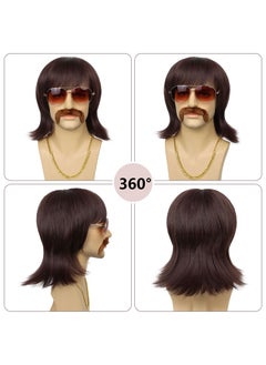 Arabest Short Brown Mens Octopus Wig 60s Rocker Single wig 