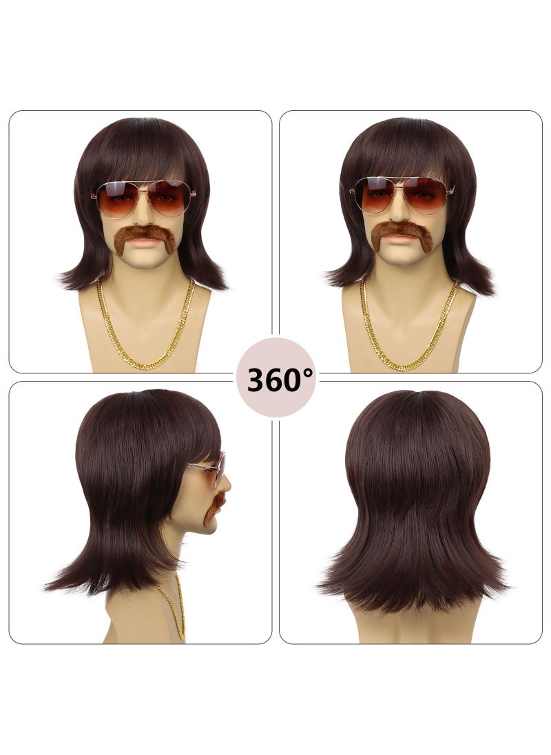 Arabest Short Brown Mens Octopus Wig 60s Rocker Single wig 