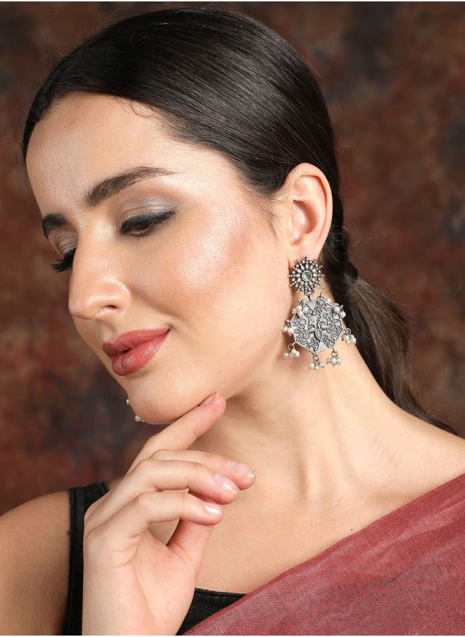 ISHIN Silver-Toned Contemporary Drop Earrings  - Image 1
