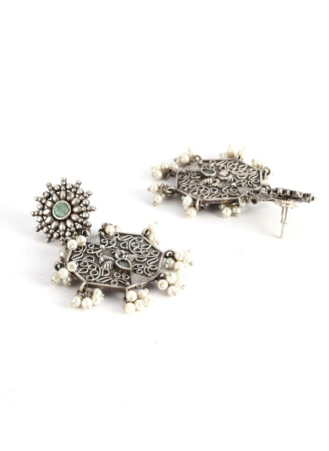ISHIN Silver-Toned Contemporary Drop Earrings  - Image 2