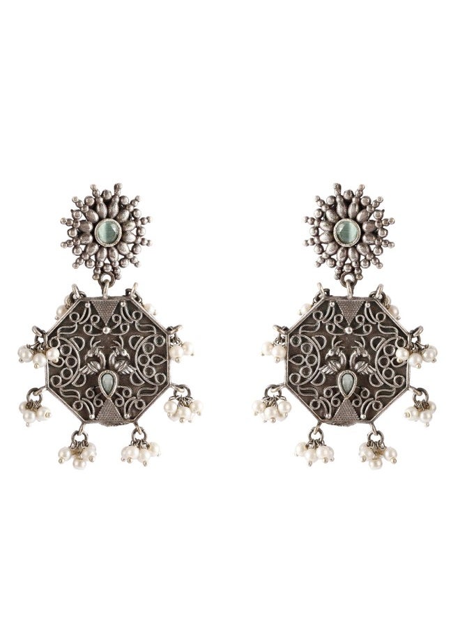 ISHIN Silver-Toned Contemporary Drop Earrings  - Image 3