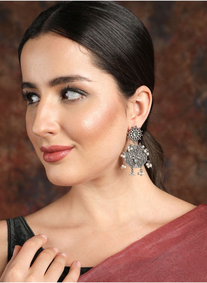 ISHIN Silver-Toned Contemporary Drop Earrings  - Image 4